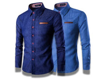 LEVE 2 PAGUE 1 - Camisas Masculina Jeans Slim Manga Longa - Azul e Azul Claro