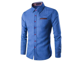 LEVE 2 PAGUE 1 - Camisas Masculina Jeans Slim Manga Longa - Azul e Azul Claro